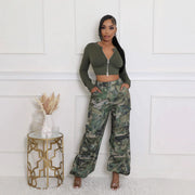 Camouflage Print Loose Straight Pants GSMJ 6976