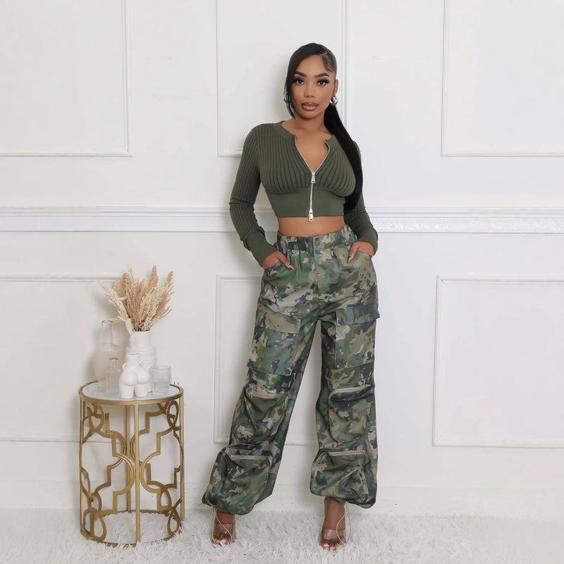 Camouflage Print Loose Straight Pants GSMJ 6976