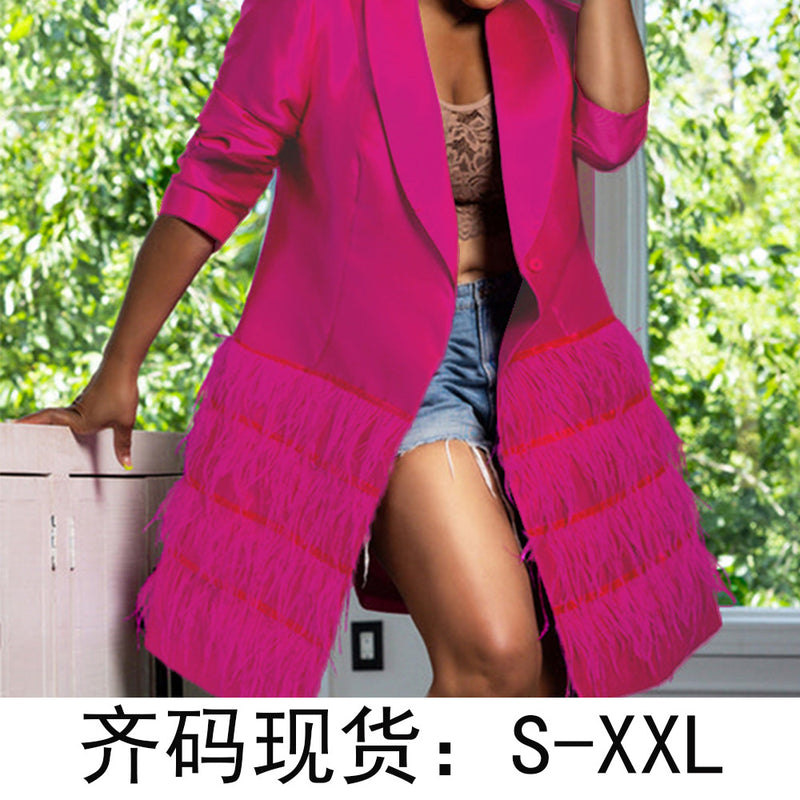 Ostrich Fur Solid Color Trench Coat QYXZ 9145