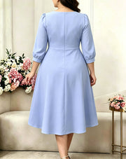 Plus Size Solid Color 3 4 Sleeve Midi Dress GAWE 6775