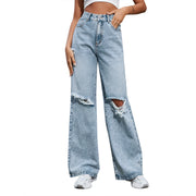 Fashion Holes High Waist Wide Leg Jeans GYXN 10193
