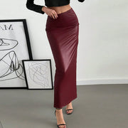 Retro Faux Leather Long Skirt GNZD 060165DBZ