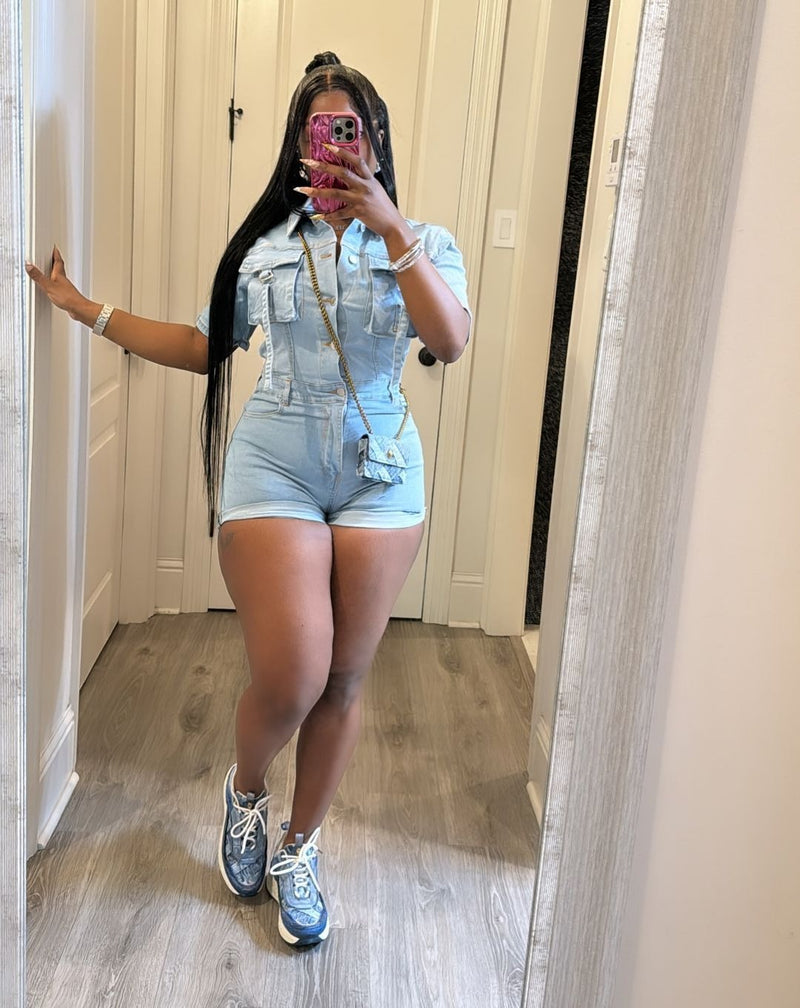 Fashion Button Short Sleeve Denim Romper LSD 2463