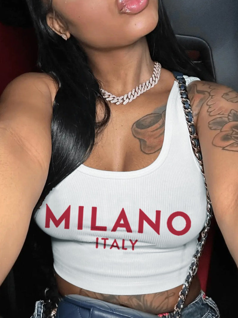 Letter Print Sleeveless Tank Tops HMYI 93565
