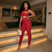 Solid Color Hollow Out Jumpsuit MXBF J26JP362