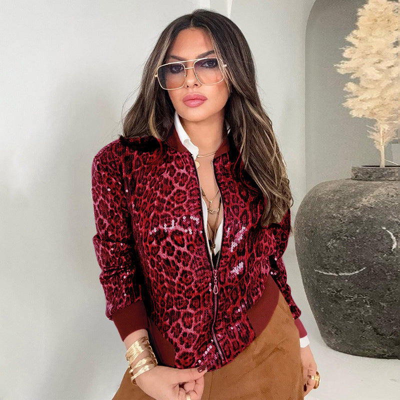 Fashion Leopard Print Sequin Jacket GSBD Q25TP355