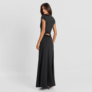 Hollow Out Deep V Neck Maxi Dress GSZM C26DS262