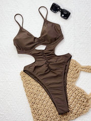 Solid Color Hollow Out One Piece Swimsuit CSYZ 337