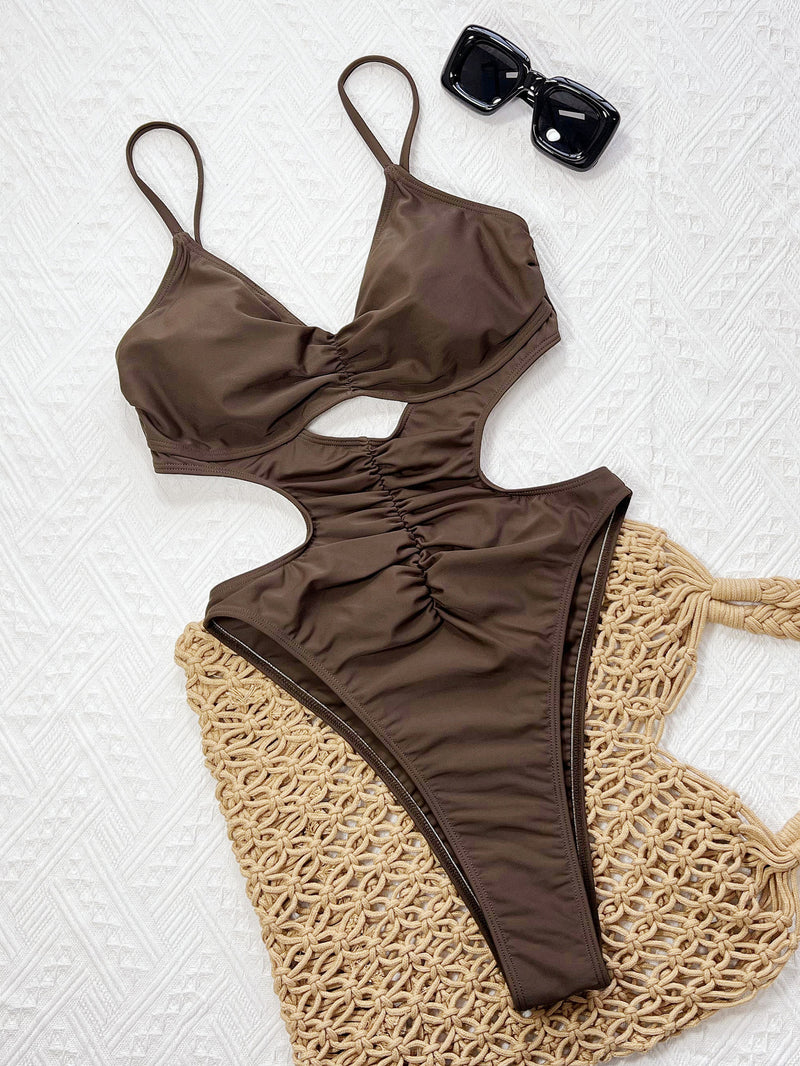 Solid Color Hollow Out One Piece Swimsuit CSYZ 337