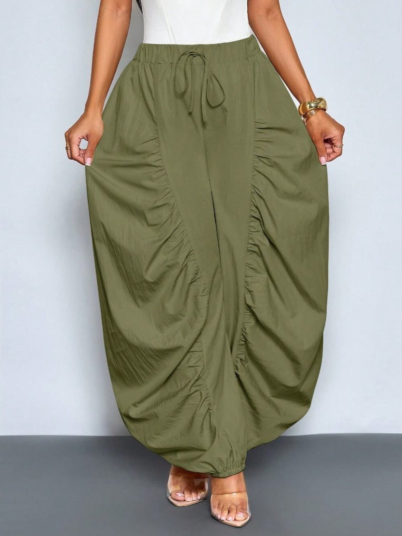 Solid Color Ruched Ice Silk Lantern Pants GQLK 6696
