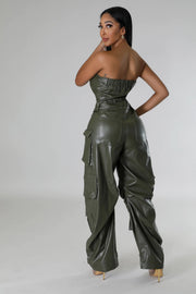 Plus Size Off Shoulder PU Leather Jumpsuit GHXF HX0395