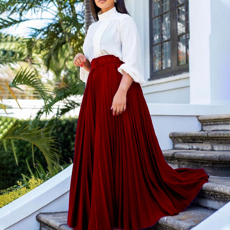 Press Pleated Big Swing Half body Skirt GCZF 8499P