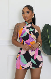 Sexy Print Halter Tie Up Backless Romper XHXF 8697
