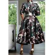 Plus Size Camouflage Print Long Jacket Trench Coat QYXZ 9144