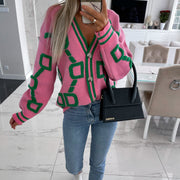 Long Sleeve V Neck Knits Print Coat YMZY 509