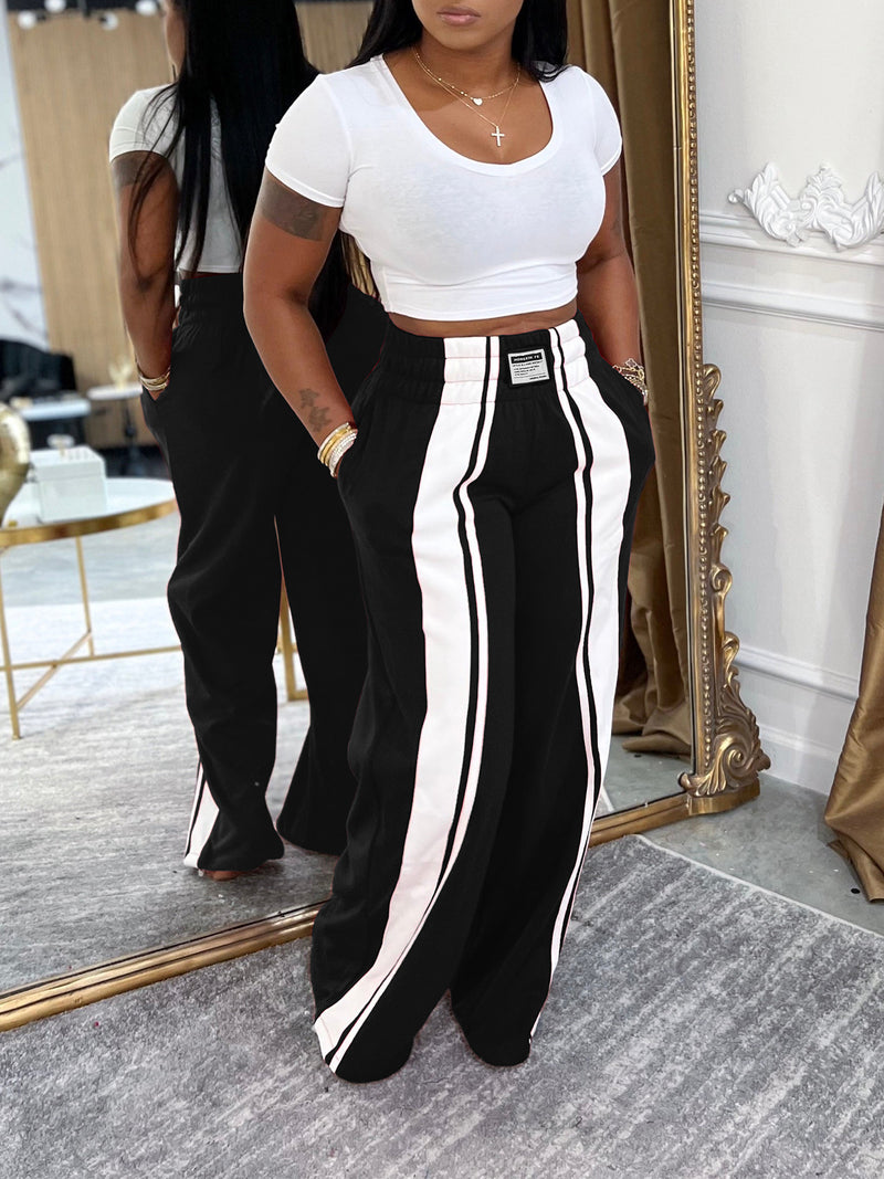 Contrast Color Casual Wide Leg Pants AIL 342