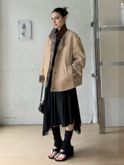 Stand Collar Contrast Color Plaid Print Coat GYXN 204534