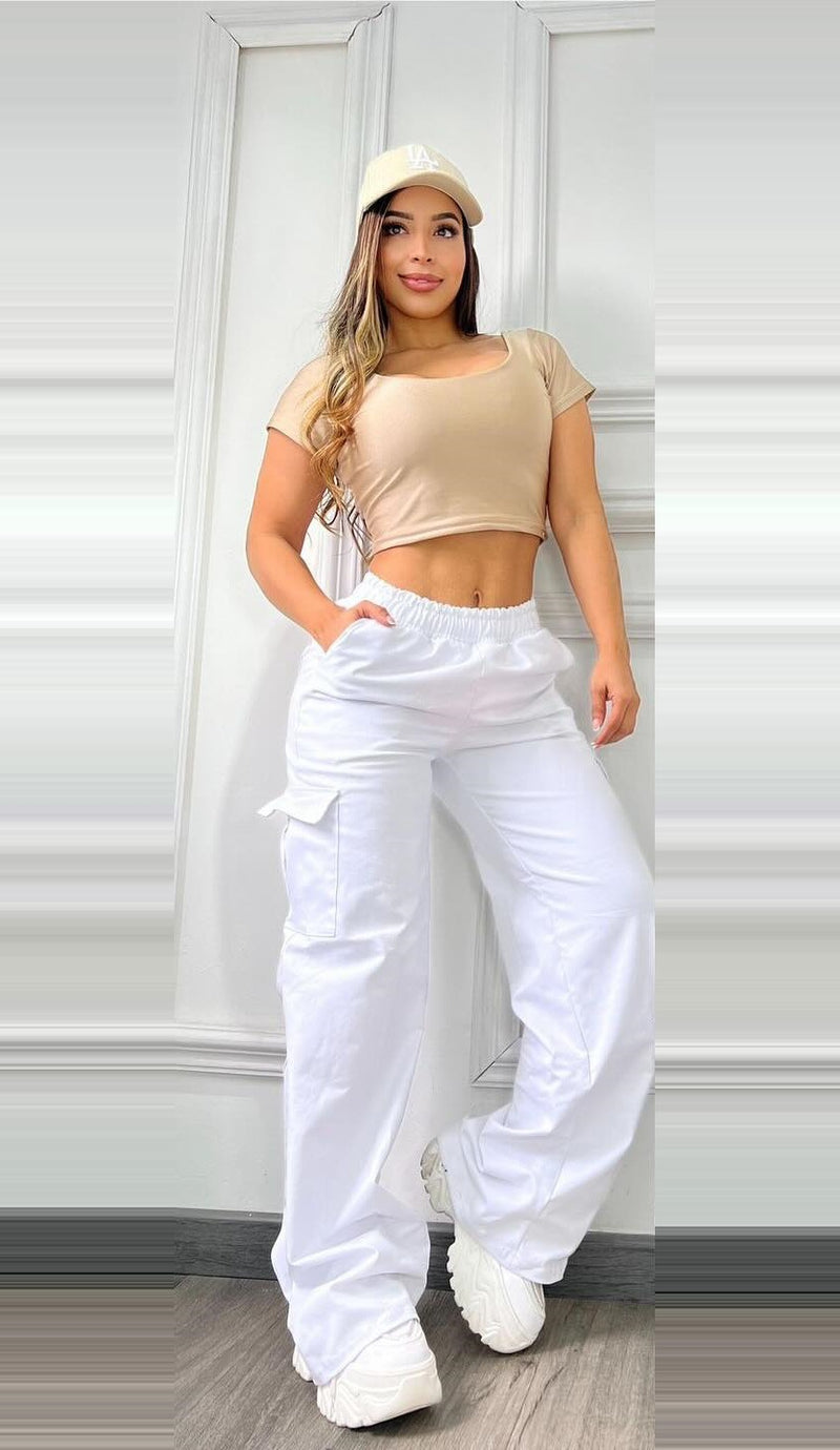 Casual Solid Coor Loose Straight Pants OLYF 6178