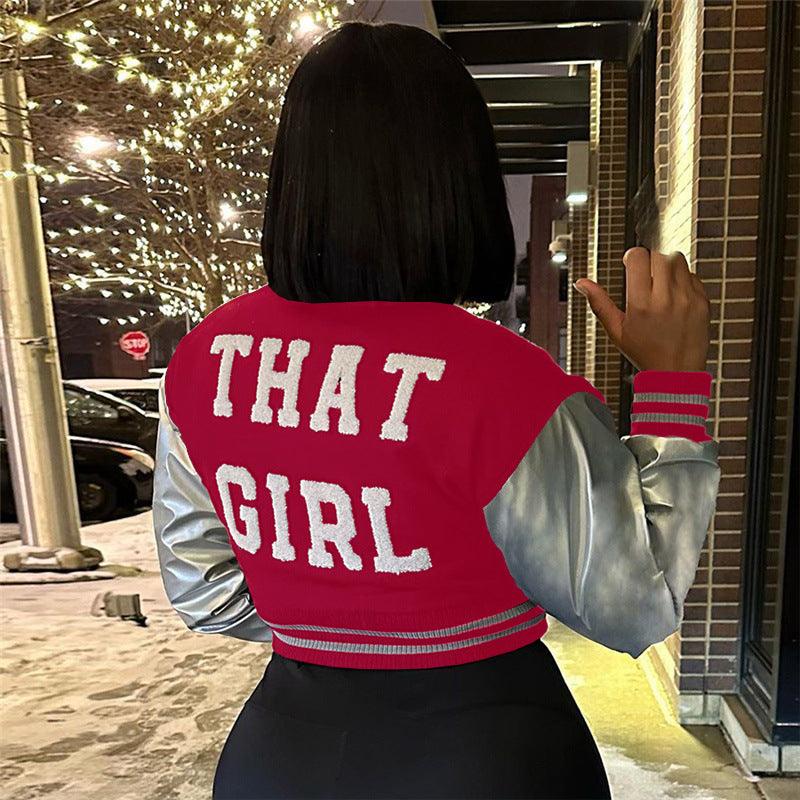 Embroidered Color Block Spliced Baseball Jacket MDF 5390