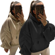 Plus Size Padded Thicker Long Sleeve Solid Color Hooded Sweatshirt YIM 022