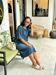 Plus Size Half Sleeve Loose Denim Midi Dress GYLN 6480