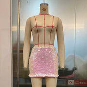 Pink Floral Sequin Mini Skirt GOLB SU4260