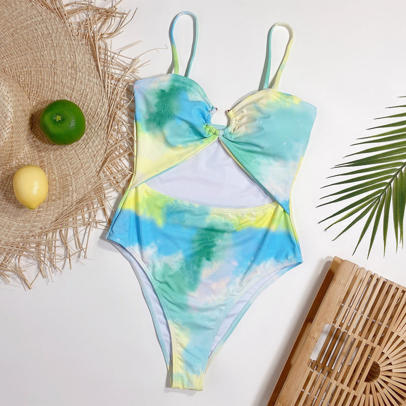 Tie Dye Cutout One Piece Swimsuit CSYZ B271