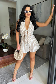 Halterneck Tie Up Stripe Romper GFDY 1325