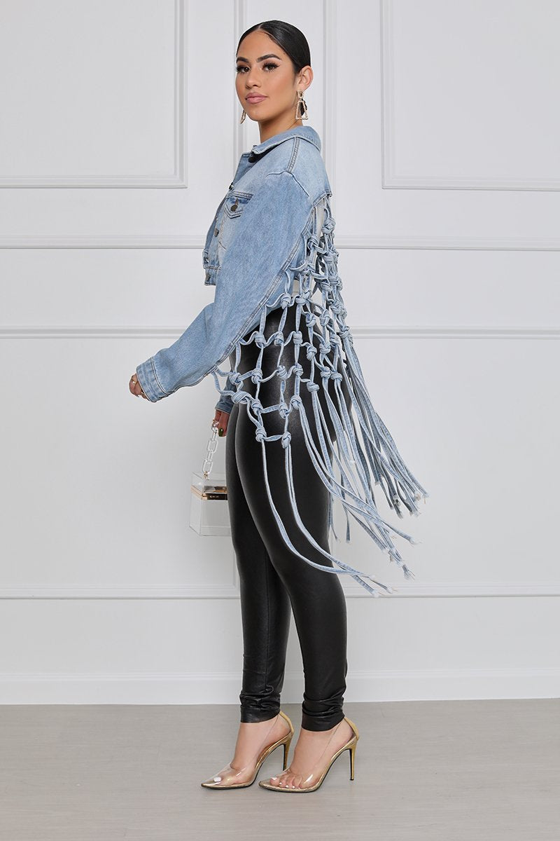 Back Meshes Tassel Denim Jacket GQDH 958