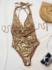Halterneck Tie Up One Piece Swimsuit CSYZ G713RX