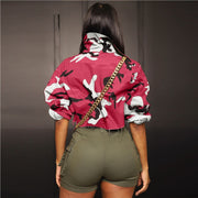 Camouflage Print Lapel Neck Short Coats SH 390421