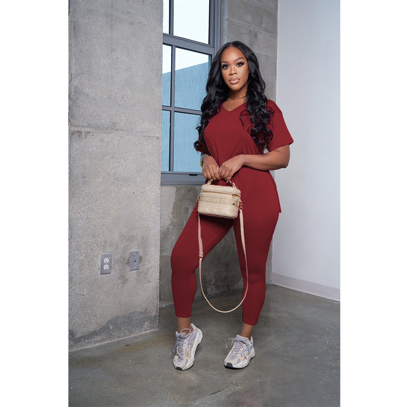 Plus Size Solid Color Split Two Piece Pants Set QYXZ GT9116