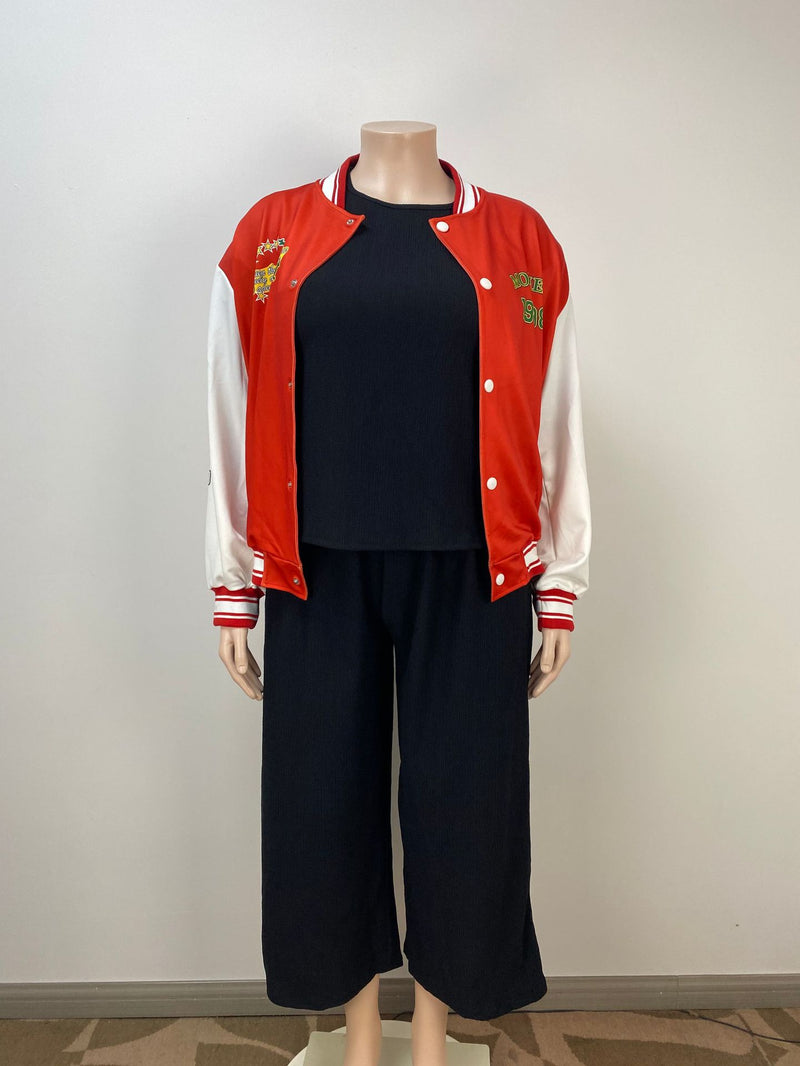 Plus Size Long Sleeve Tops Baseball Jacket GAWE 6275