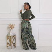 Camouflage Print Loose Straight Pants GSMJ 6976