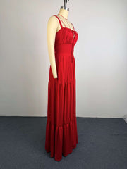 Solid Color Pleated Sling Maxi Dress GCNE 75478