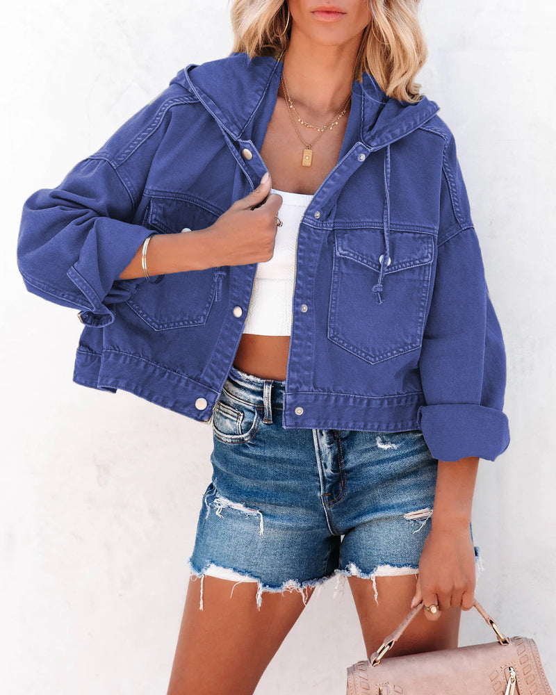 Drawstring Hooded Loose Denim Coat GYAN 606