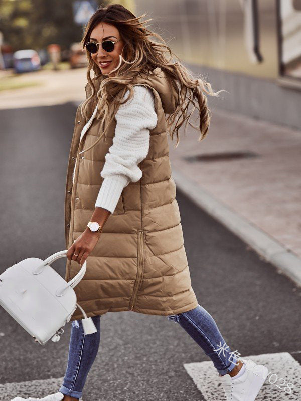 Plus Size Solid Hooded Single Breasted Cotton