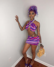 Colorful Striped Halter Crop Top Mini Skirt 2 Piece Sets WSM 5226