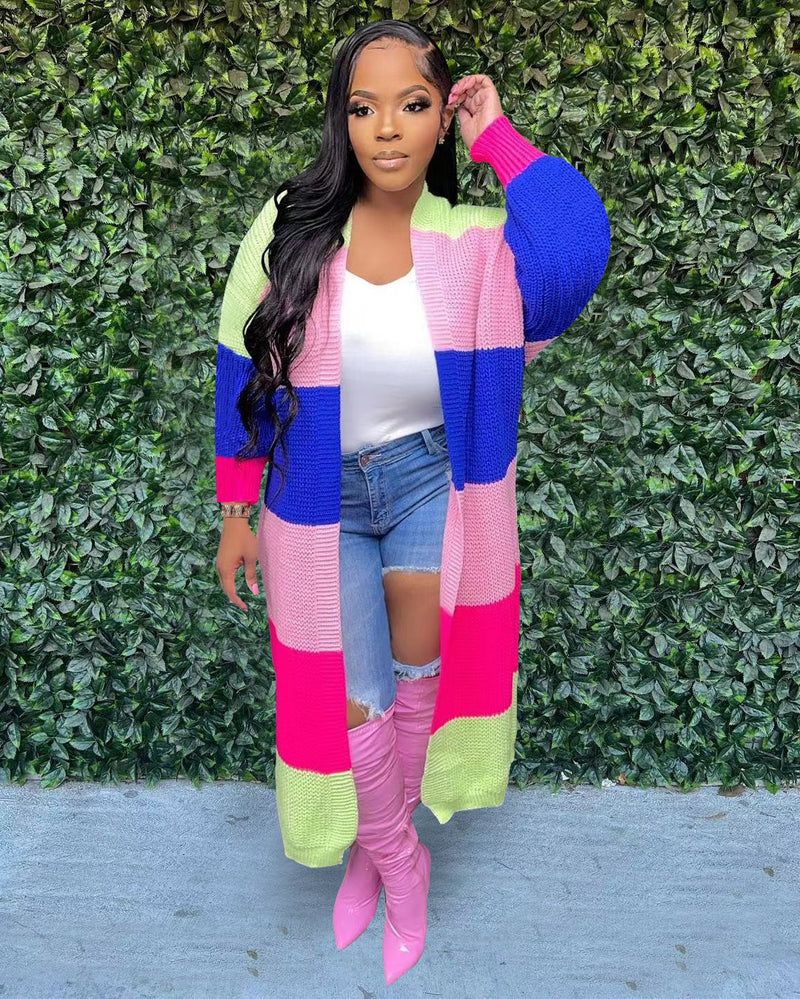 Casual Contrast Color Knits Cardigan Coat TR 1235