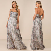 Floral Print Pleated Chiffon Maxi Dress BY 7751