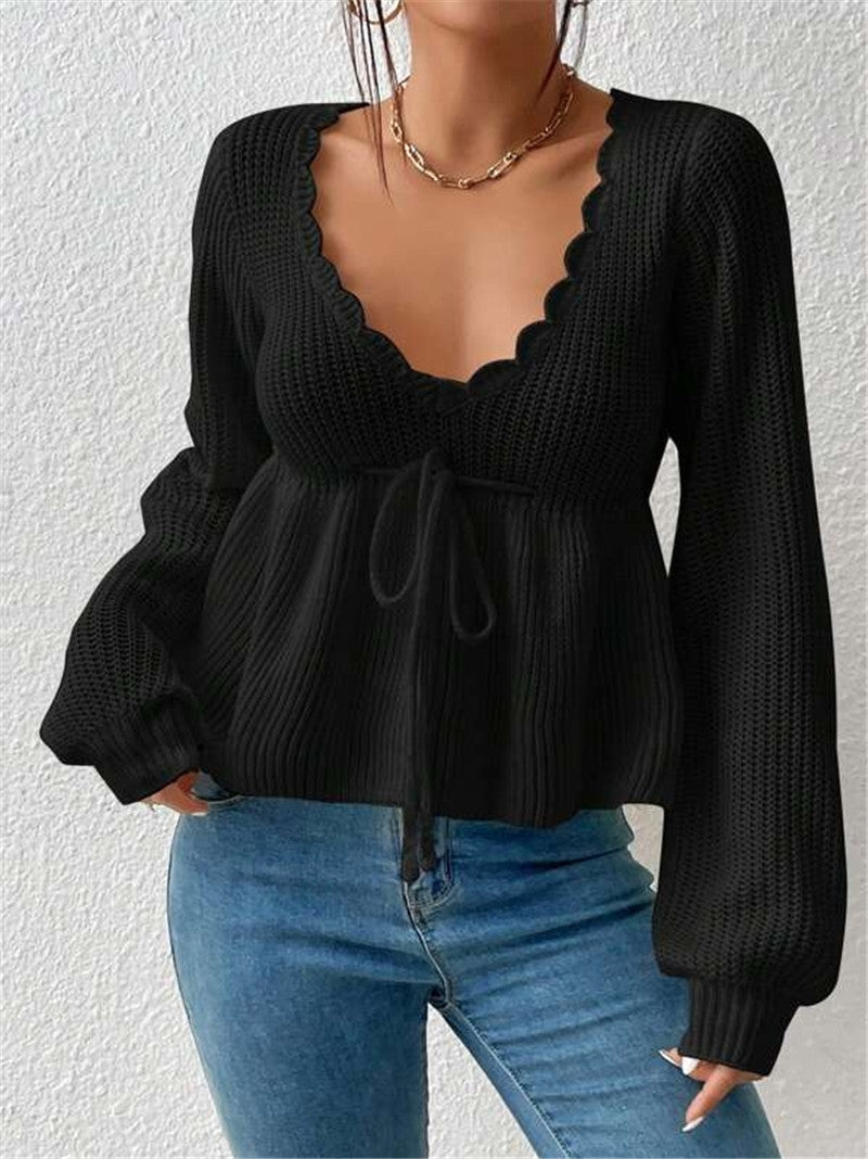 Tie Up Ruffles Knits Sweater GZYF 1058