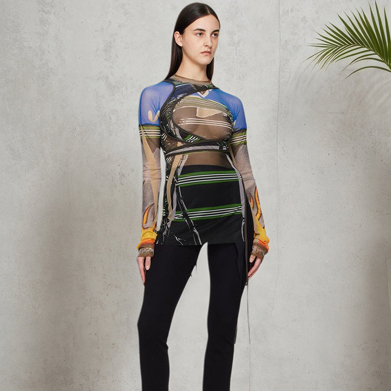 Print Irregular Split T Shirts MXBF J25TP137