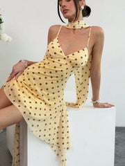 Polka Dot Print Backless Sling Mini Dress GXIY K26L2640