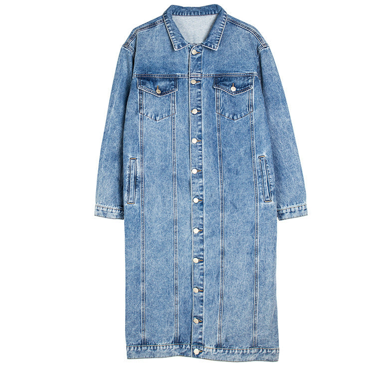 Washed Slim Denim Long Coat GKNF TS R07