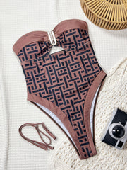 Print V Neck Backless One Piece Swimsuit CSYZ G682R