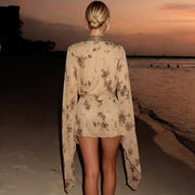 V Neck Tie Up Long Sleeve Mini Dress XEF K6D08886A