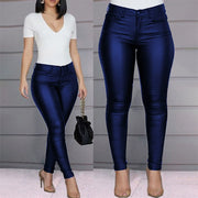 Plus Size Solid Color PU Leather Casual Pants GWTC W0314