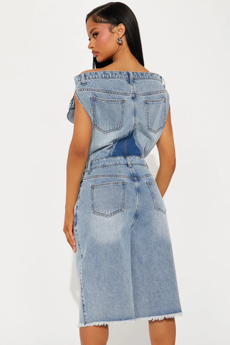 One Shoulder Sleeveless Denim Romper LX 6063