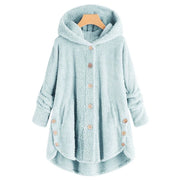 Plus Size Button Up Hooded Plush Solid Color Jacket GXHF 885236