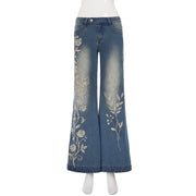 Floral Embroidery Micro Flare Jeans GPKJ MR49336